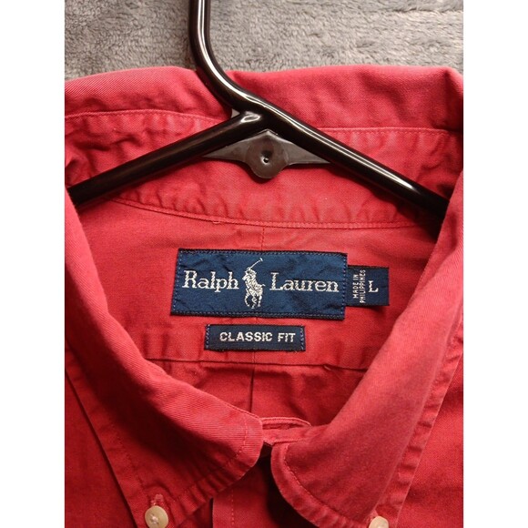 Mens Ralph Lauren Long Sleeve Button Down Shirt Large Classic Fit Red - Picture 3 of 5